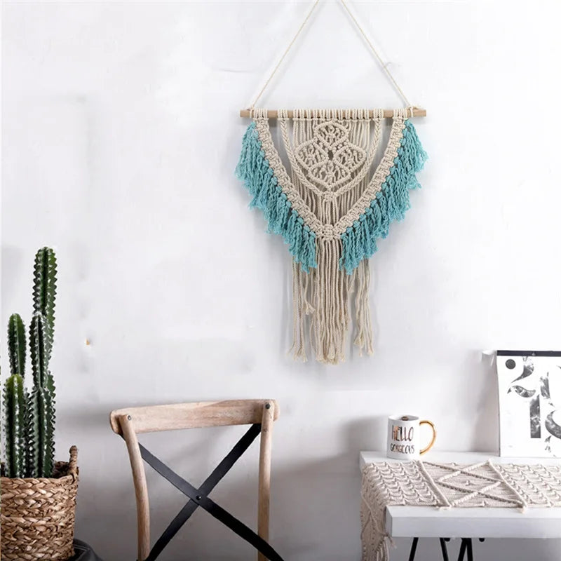 Decobites Colorful Cotton Macrame Wall Hanging Tapestry for Nordic Modern Living Room Decor