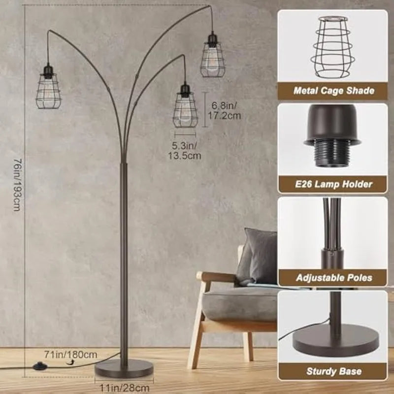 Industrial 3-Light Arc Floor Lamp