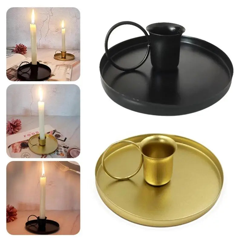 Iron Black Gold Plated Candle Holder