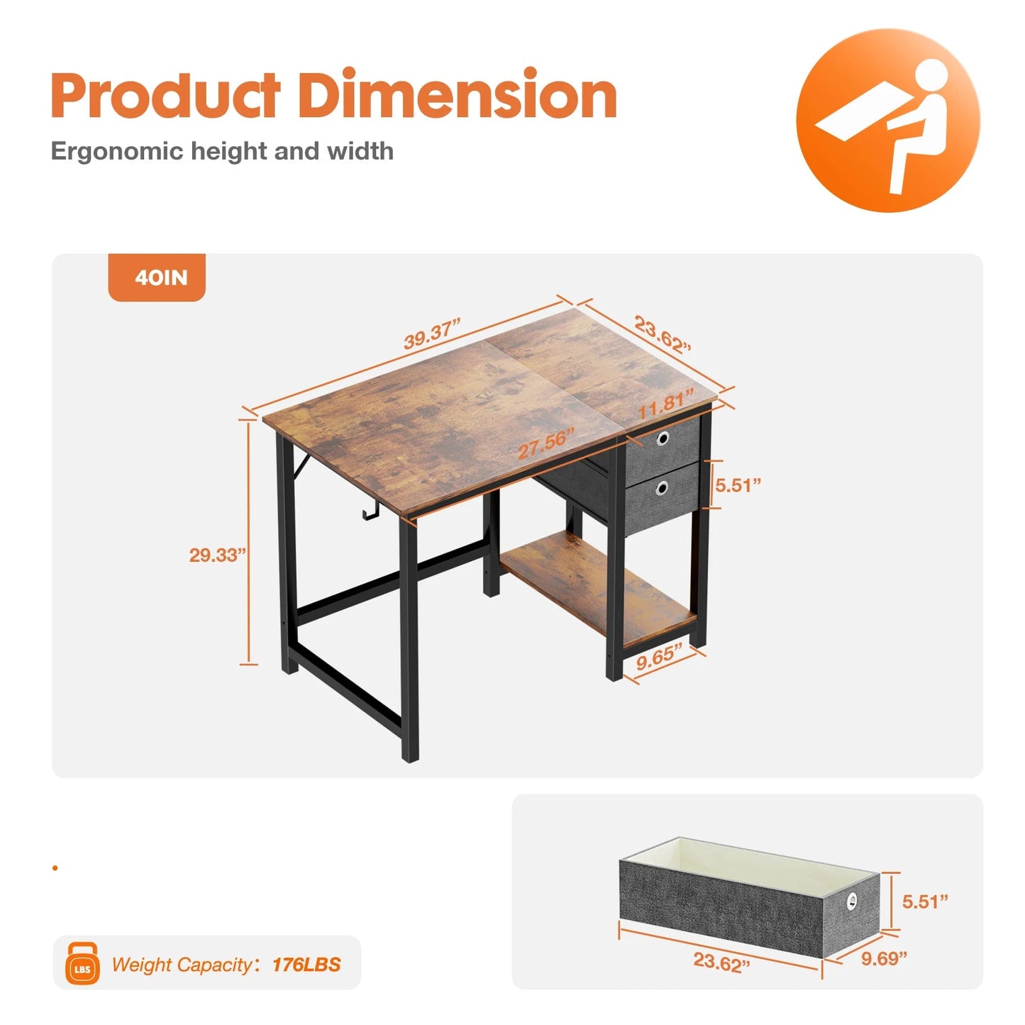 JHK 55-Inch Wooden Home Office Desk