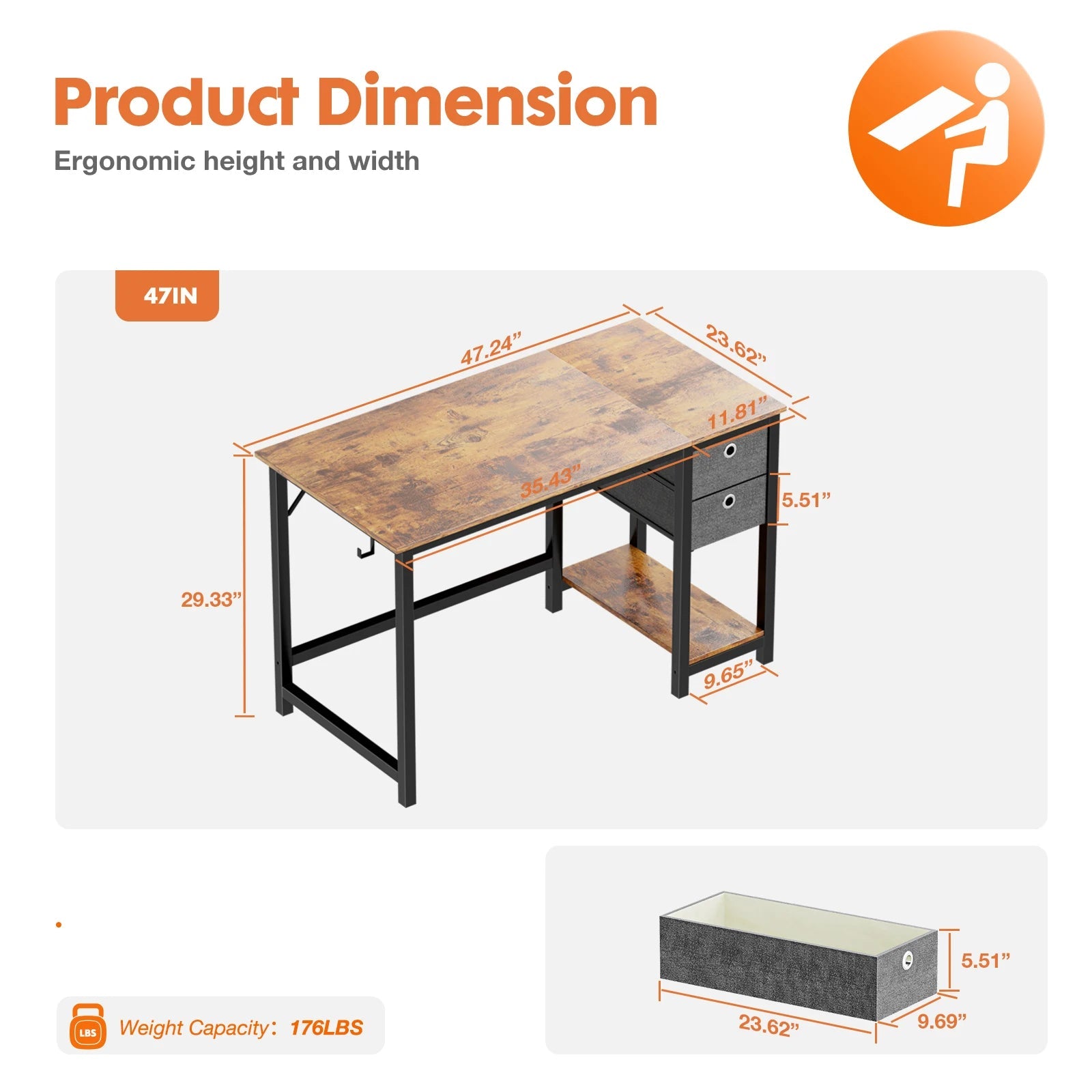 JHK 55-Inch Wooden Home Office Desk