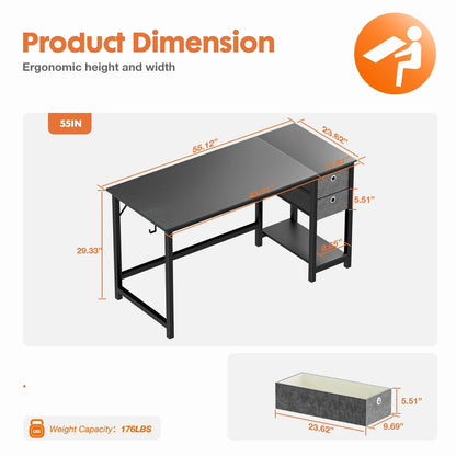 JHK 55-Inch Wooden Home Office Desk