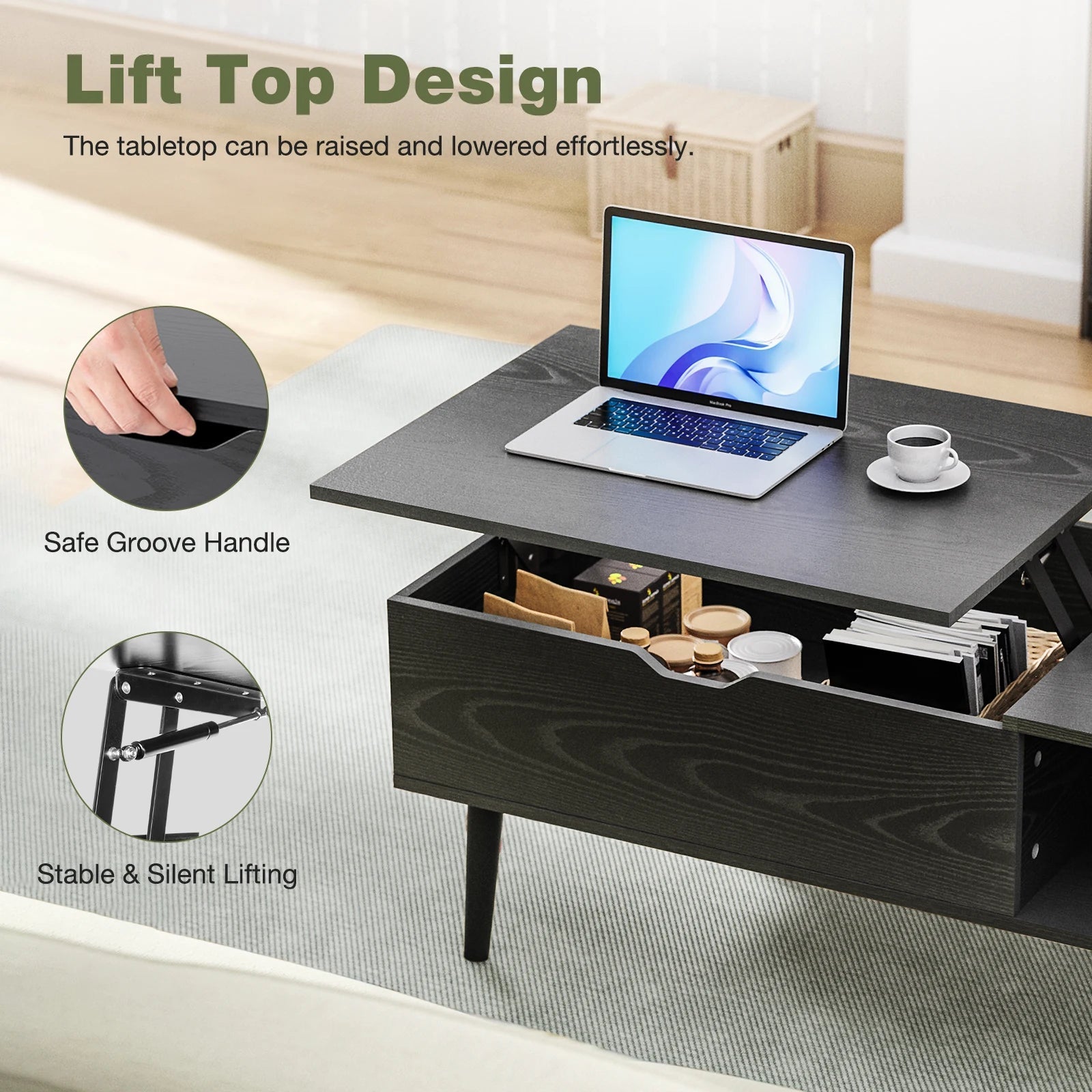 JHK Adjustable Lift Top Coffee Table