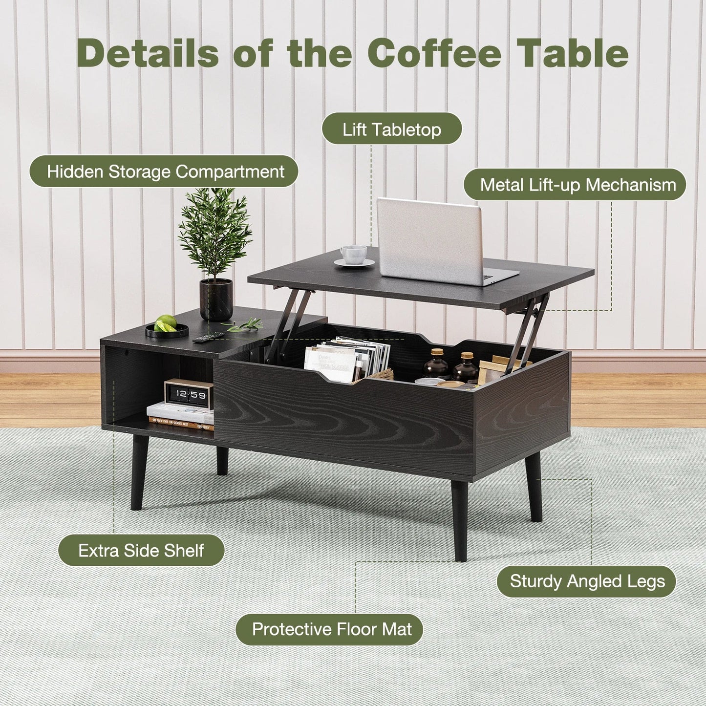 JHK Adjustable Lift Top Coffee Table