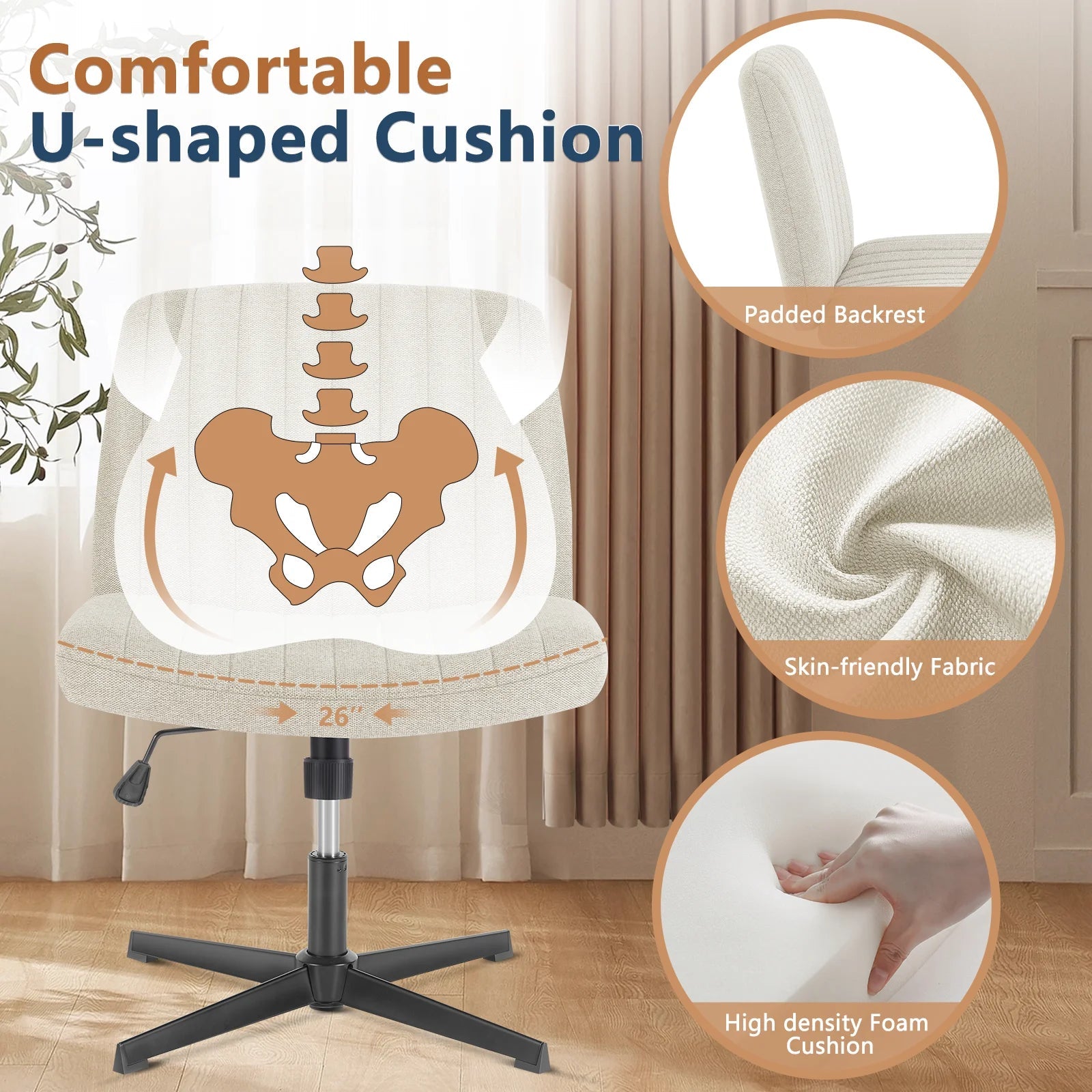 JHK Armless Wide Fabric Office Chair