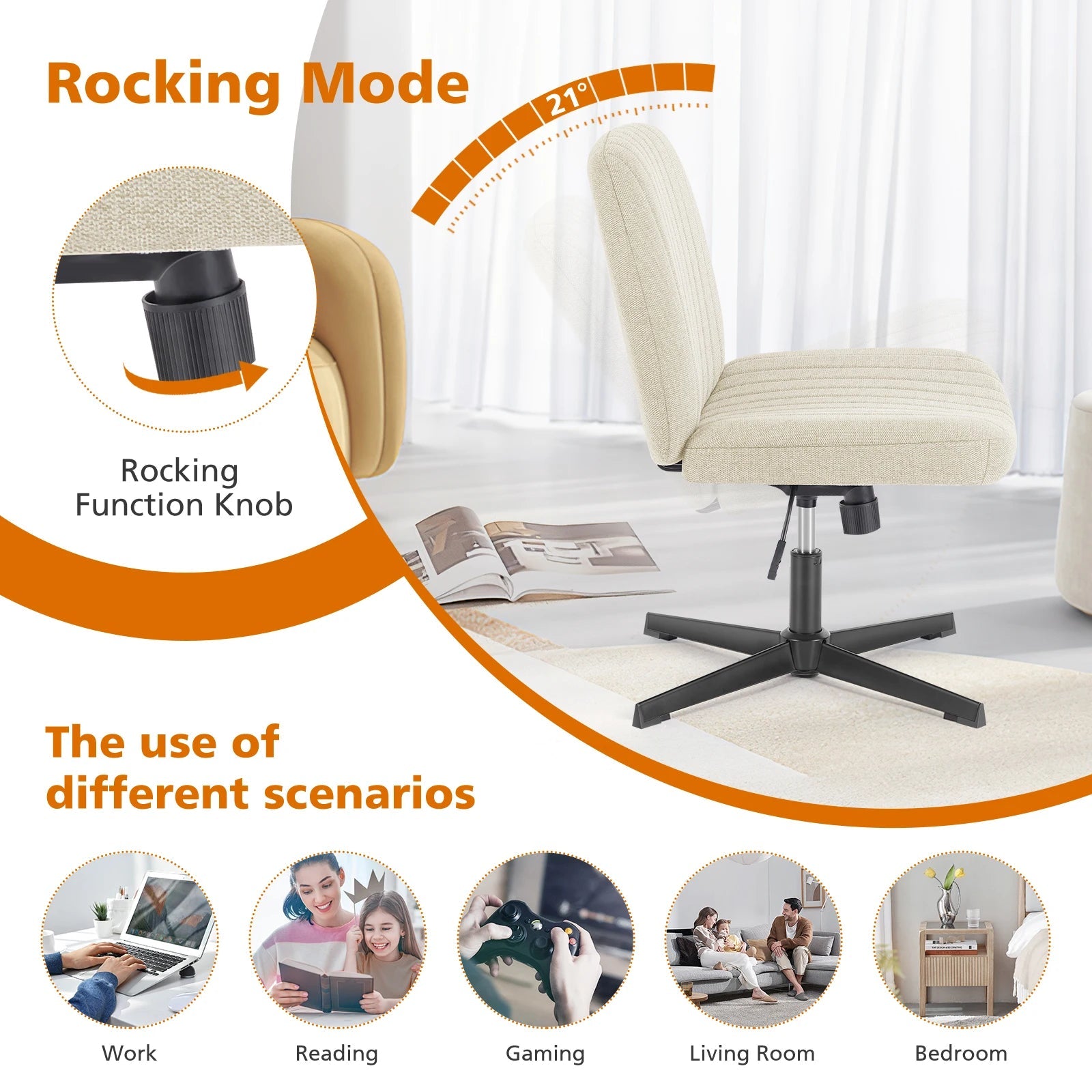 JHK Armless Wide Fabric Office Chair