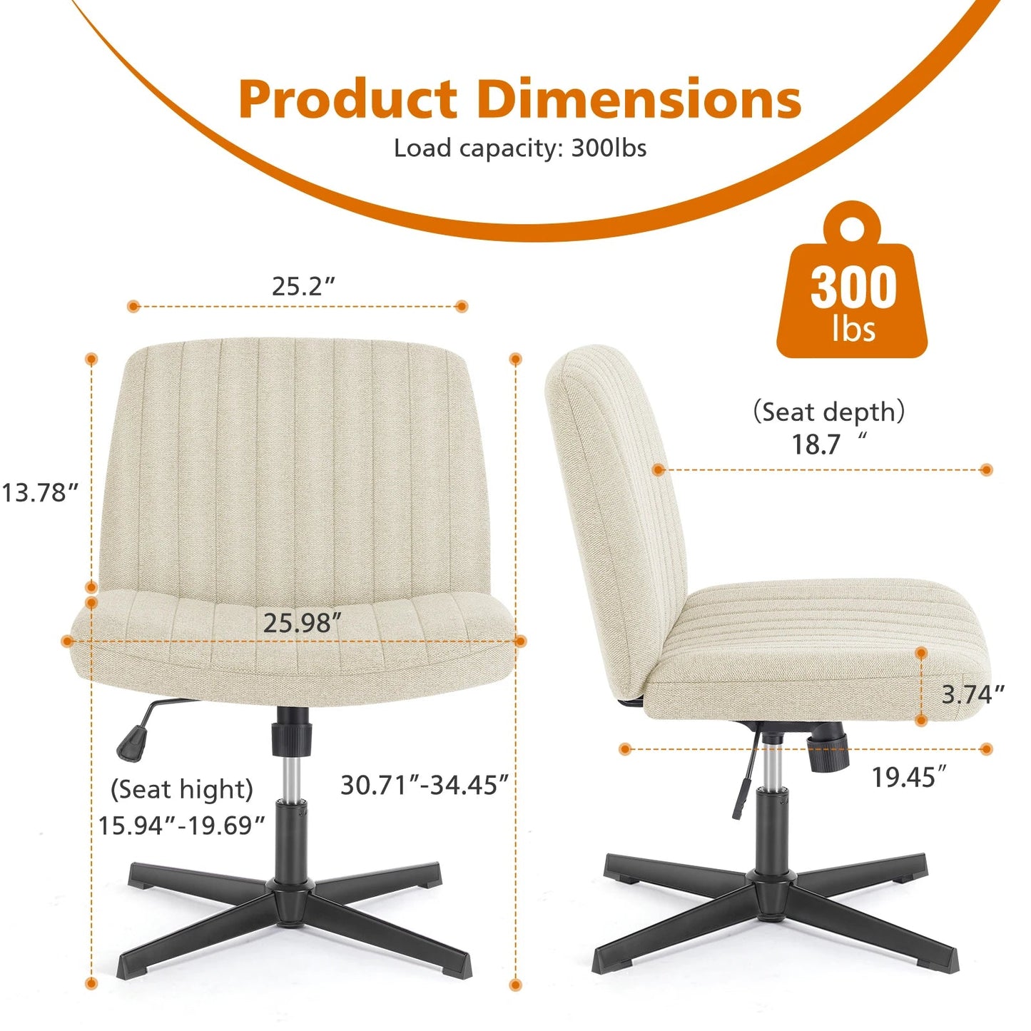 JHK Armless Wide Fabric Office Chair