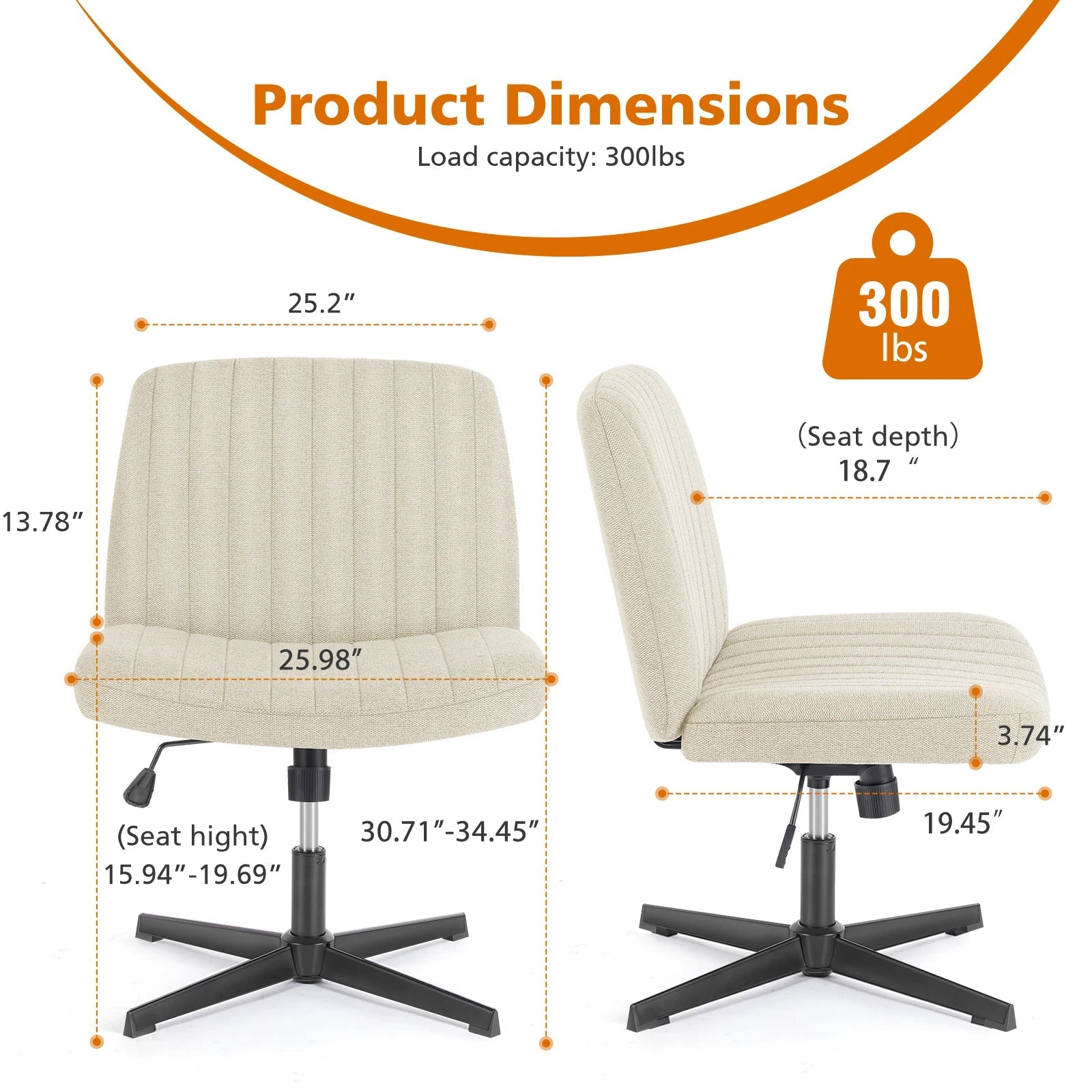 JHK Armless Wide Fabric Office Chair