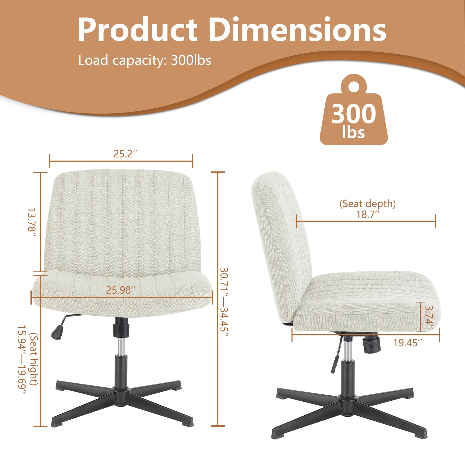 JHK Armless Wide Fabric Office Chair