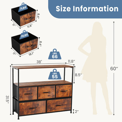 JHK Modern 5-Drawer Fabric TV Stand with Versatile Design