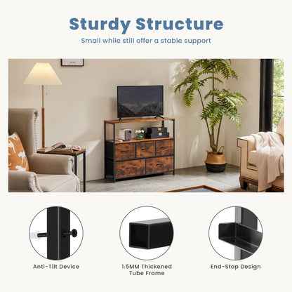 JHK Modern 5-Drawer Fabric TV Stand with Versatile Design