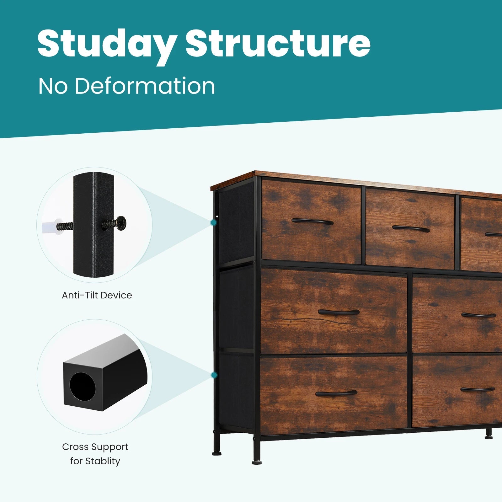 JHK Modern 7-Drawer Fabric Dresser for Stylish Organisation