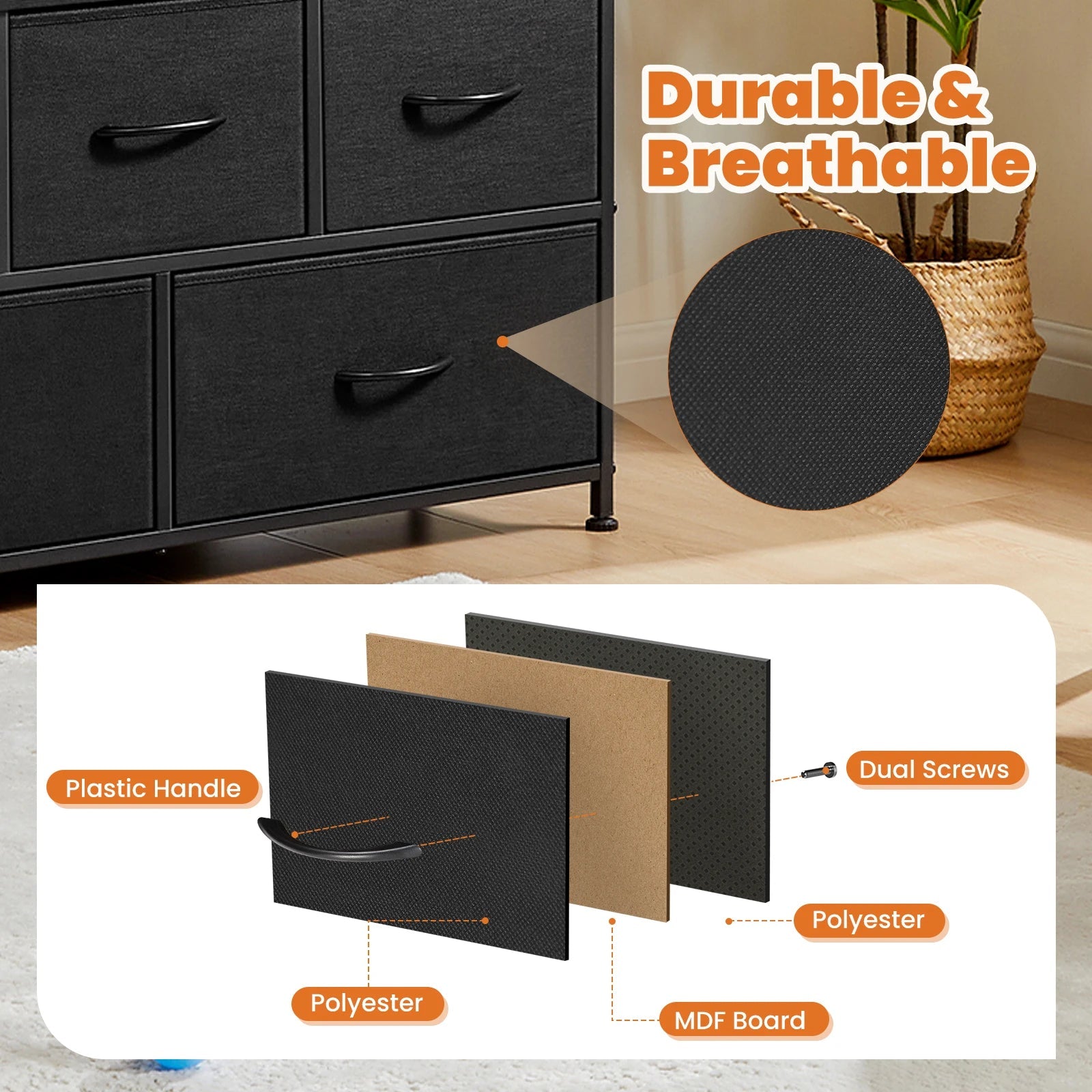 JHK Versatile 5-Drawer Fabric Shoe Cabinet