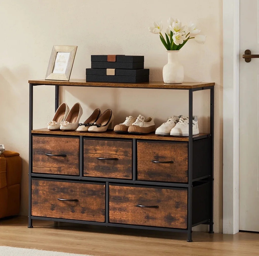 JHK Versatile 5-Drawer Fabric Shoe Cabinet