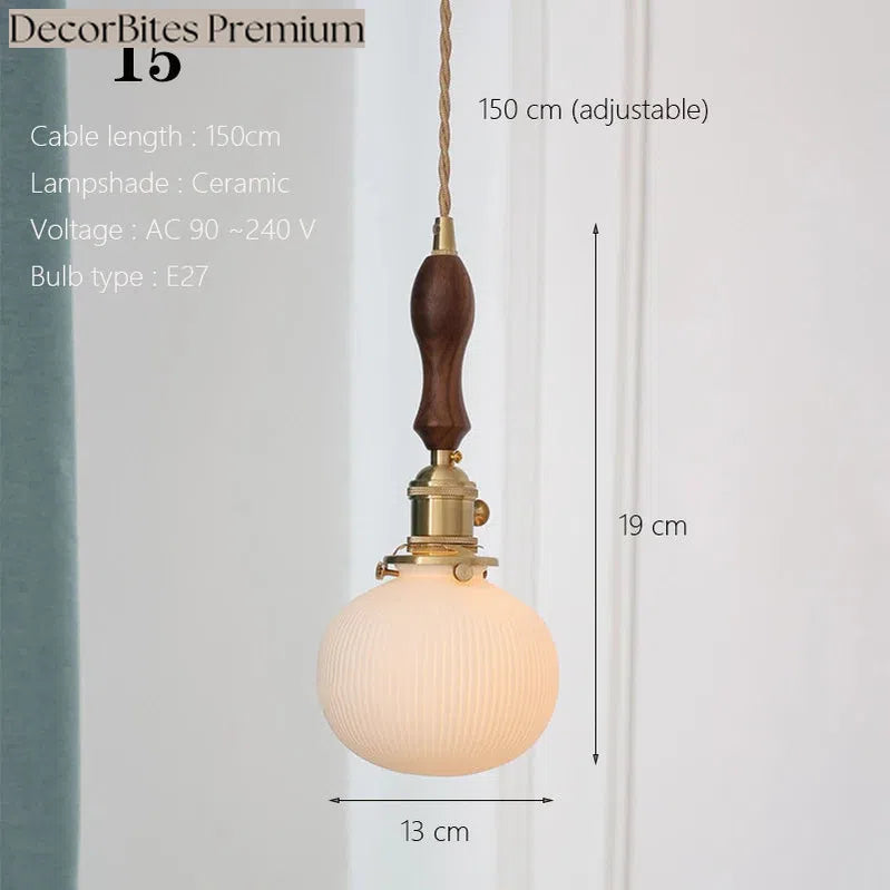 Japanese Ceramic Pendant Light with Polished Copper Finish