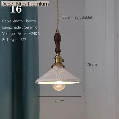 Japanese Ceramic Pendant Light with Polished Copper Finish