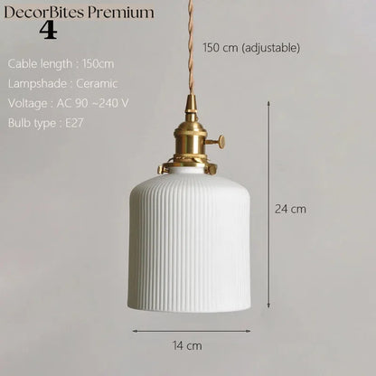 Japanese Ceramic Pendant Light with Polished Copper Finish