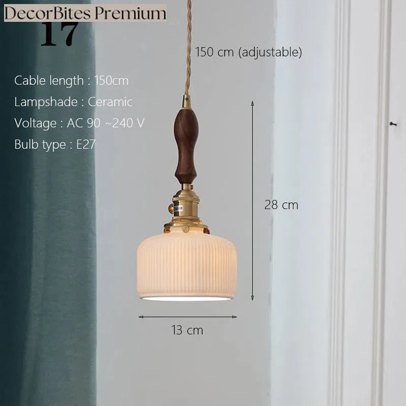 Japanese Ceramic Pendant Light with Polished Copper Finish