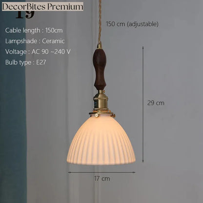 Japanese Ceramic Pendant Light with Polished Copper Finish