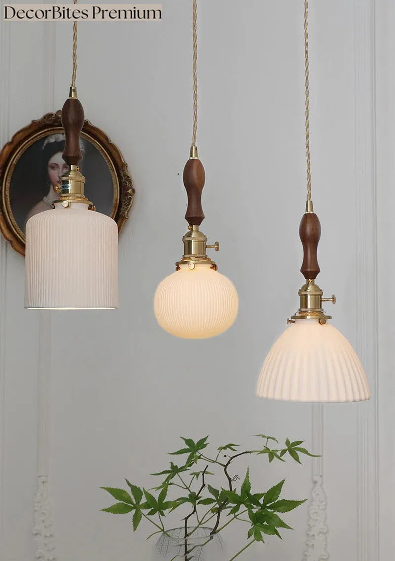 Japanese Ceramic Pendant Light with Polished Copper Finish