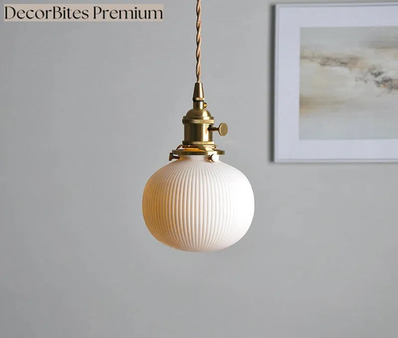 Japanese Ceramic Pendant Light with Polished Copper Finish