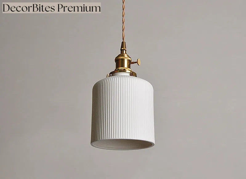 Japanese Ceramic Pendant Light with Polished Copper Finish