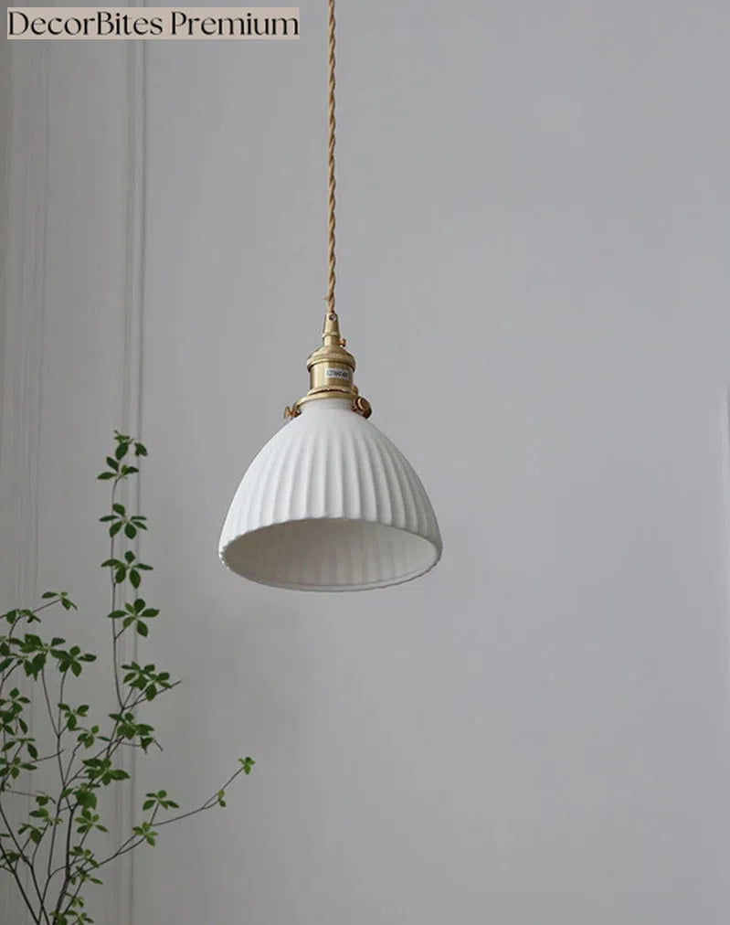 Japanese Ceramic Pendant Light with Polished Copper Finish