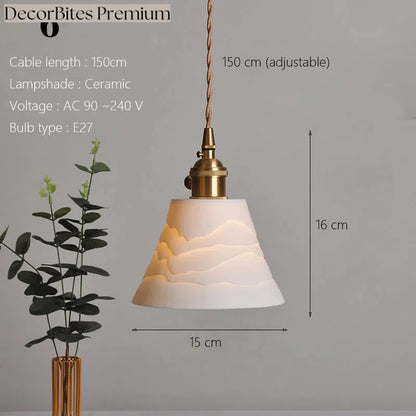 Japanese Ceramic Pendant Light with Polished Copper Finish