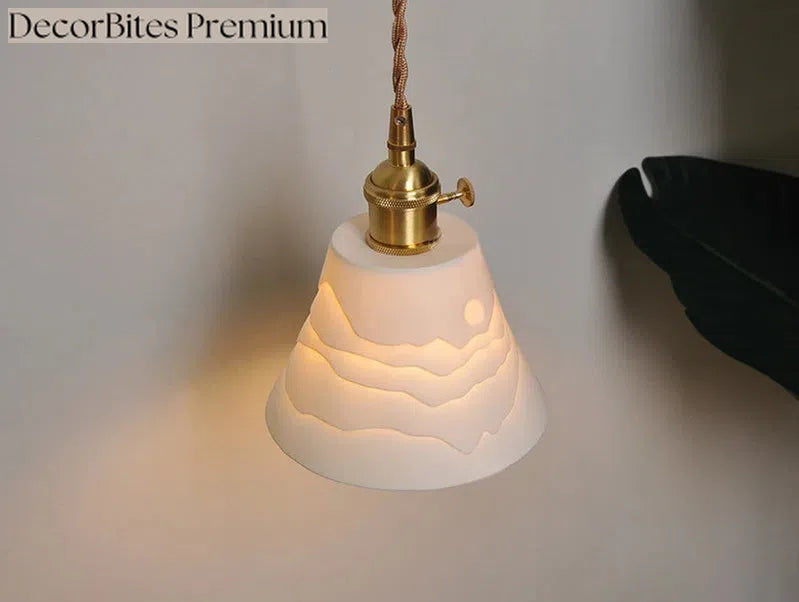 Japanese Ceramic Pendant Light with Polished Copper Finish