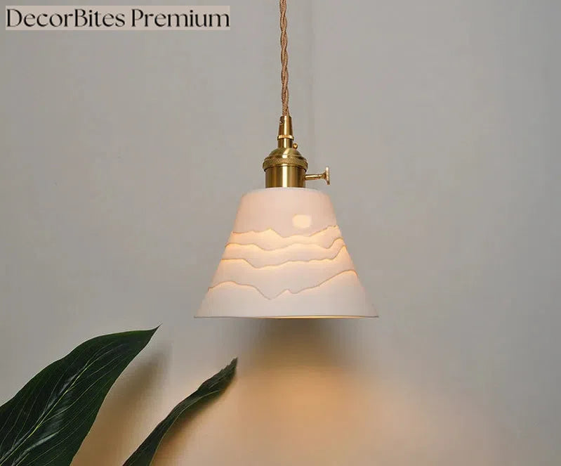 Japanese Ceramic Pendant Light with Polished Copper Finish