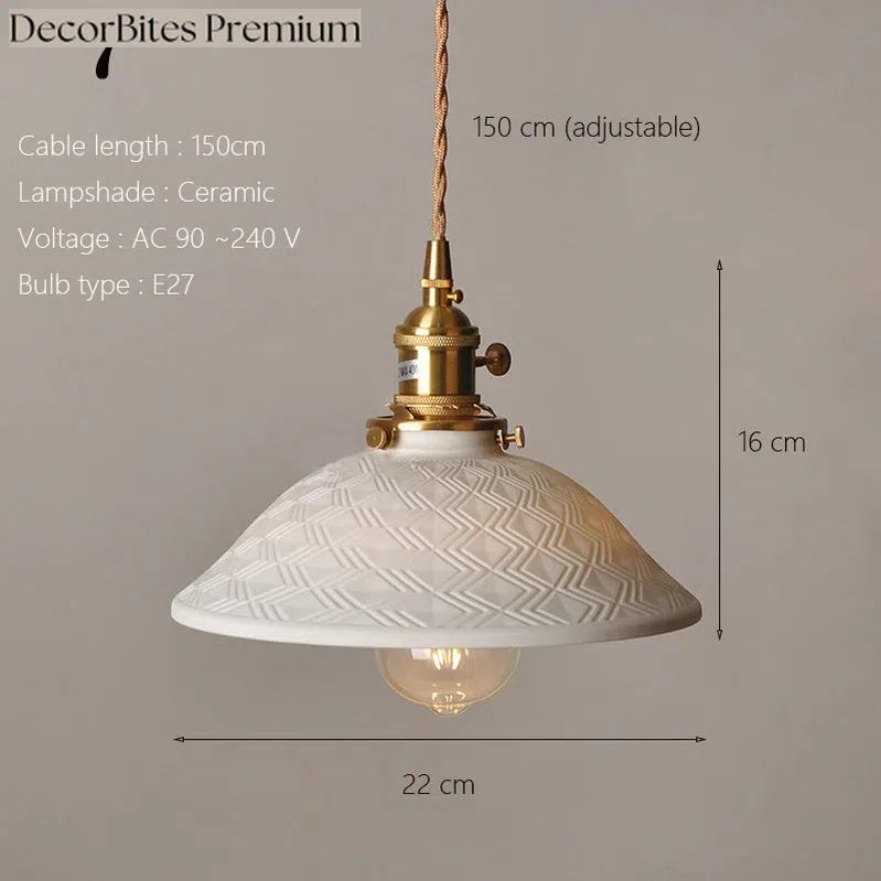 Japanese Ceramic Pendant Light with Polished Copper Finish