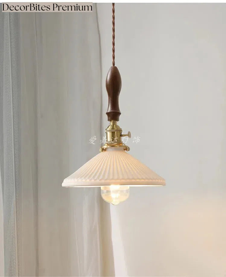 Japanese Ceramic Pendant Light with Polished Copper Finish