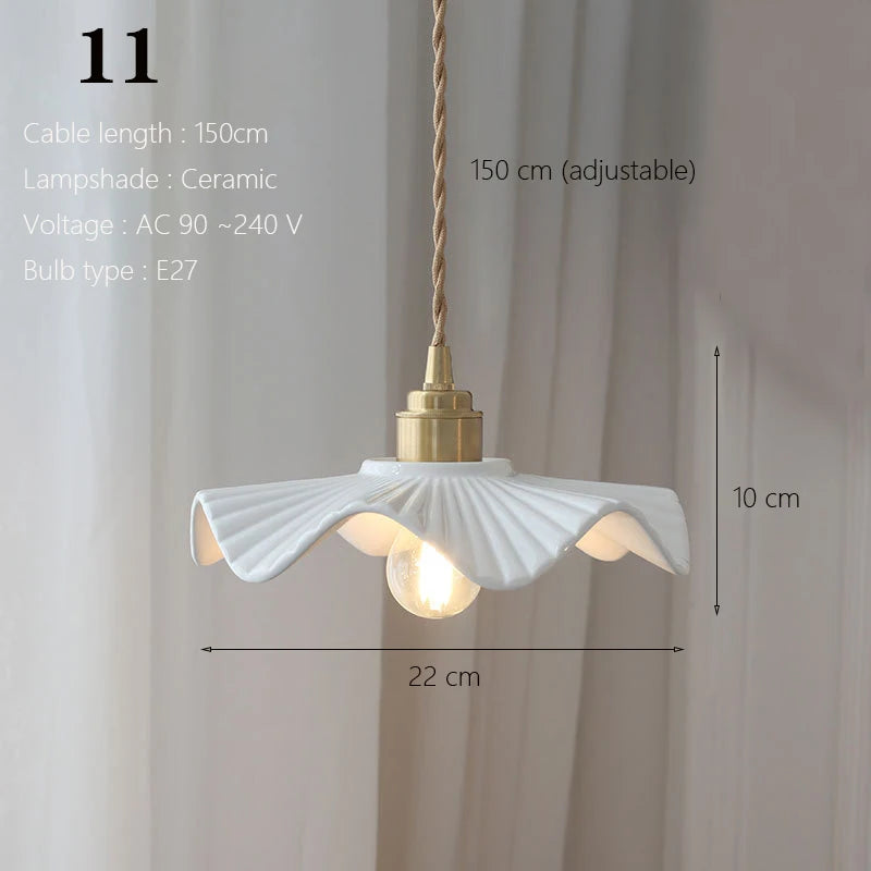 Japanese Ceramic Pendant Light with Polished Copper Finish