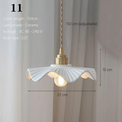 Japanese Ceramic Pendant Light with Polished Copper Finish