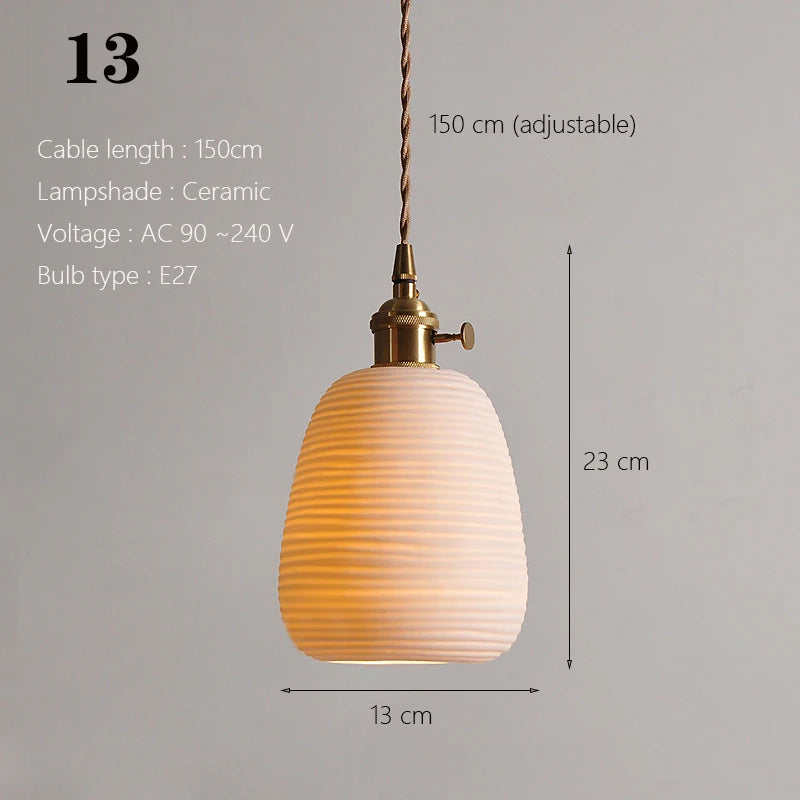 Japanese Ceramic Pendant Light with Polished Copper Finish