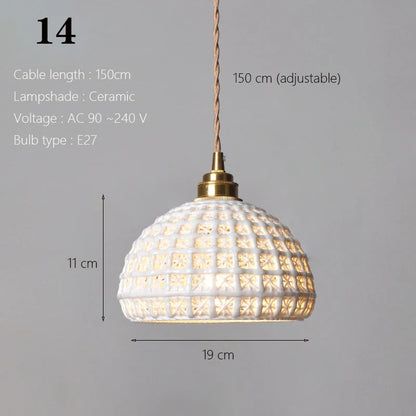 Japanese Ceramic Pendant Light with Polished Copper Finish