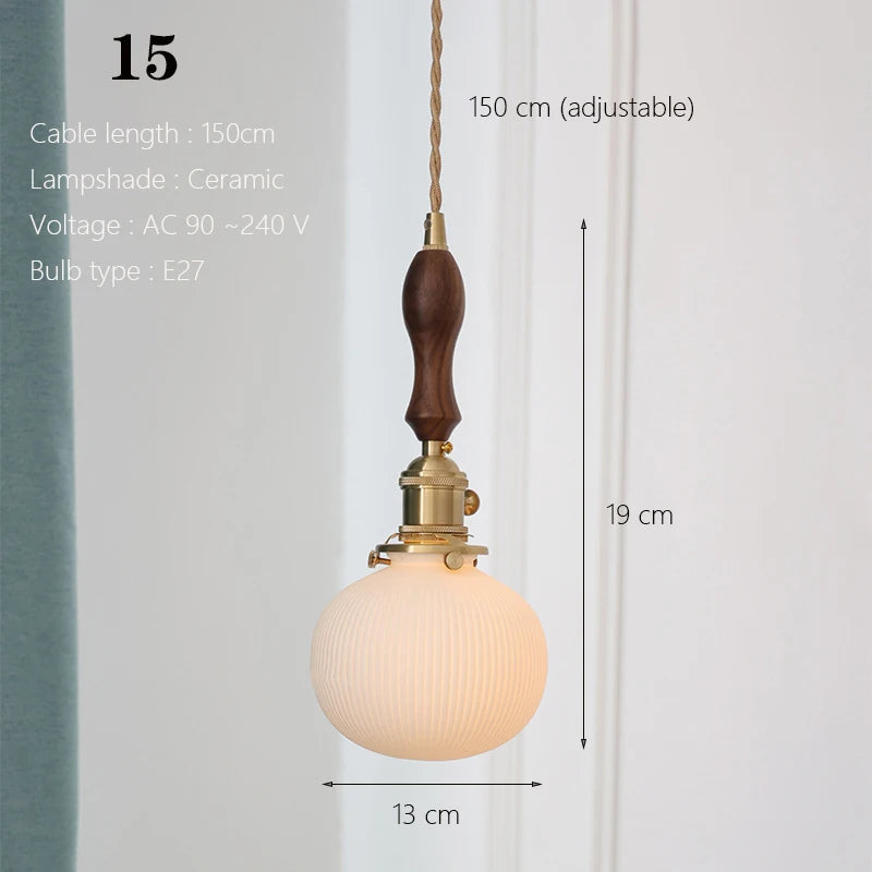 Japanese Ceramic Pendant Light with Polished Copper Finish