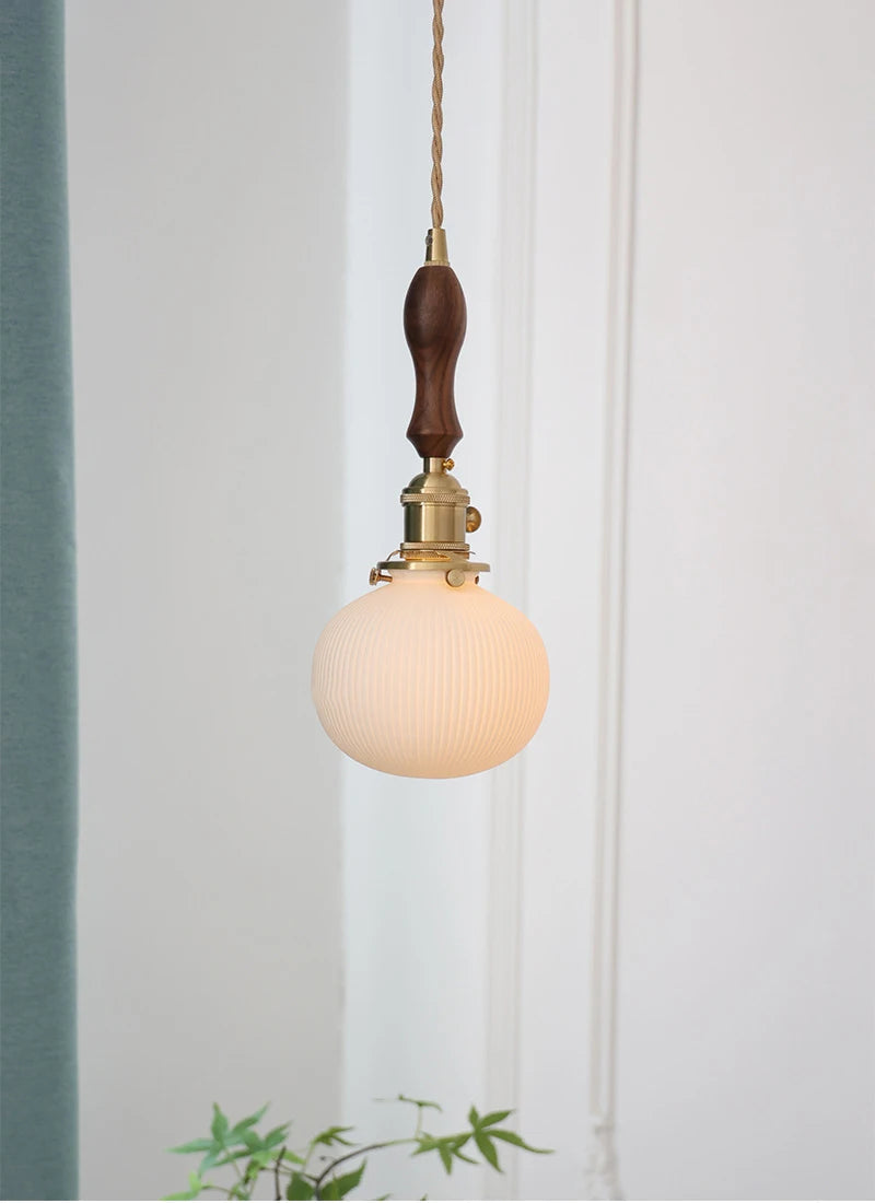 Japanese Ceramic Pendant Light with Polished Copper Finish