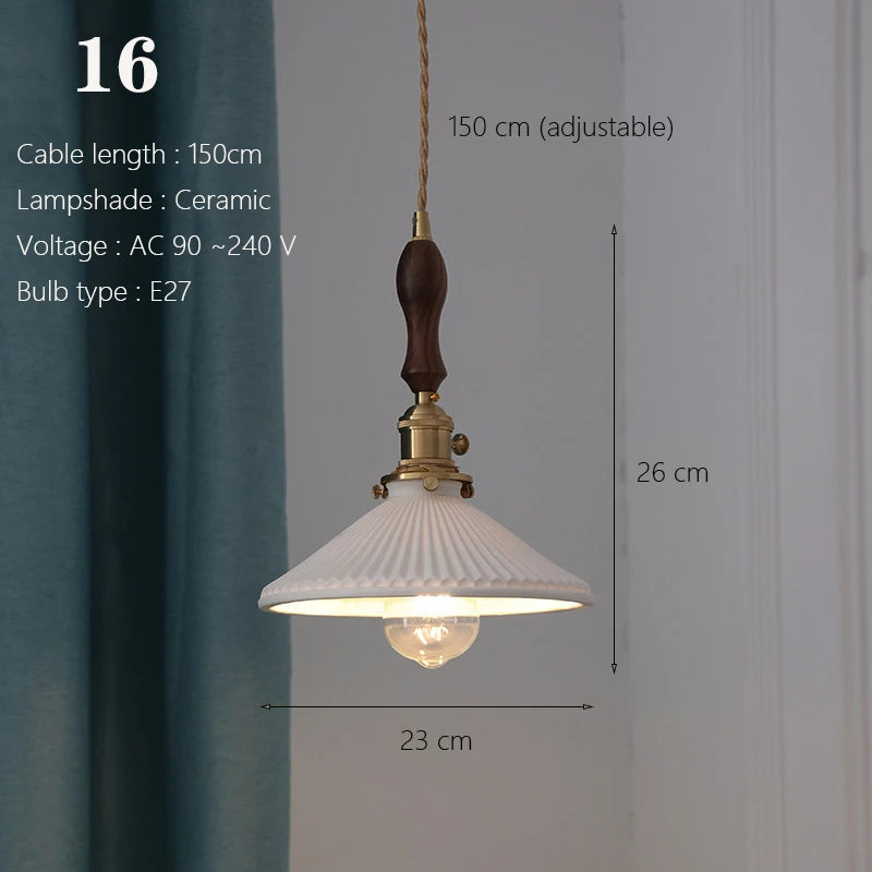 Japanese Ceramic Pendant Light with Polished Copper Finish