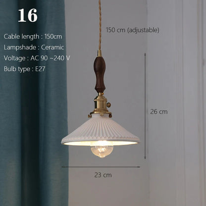 Japanese Ceramic Pendant Light with Polished Copper Finish