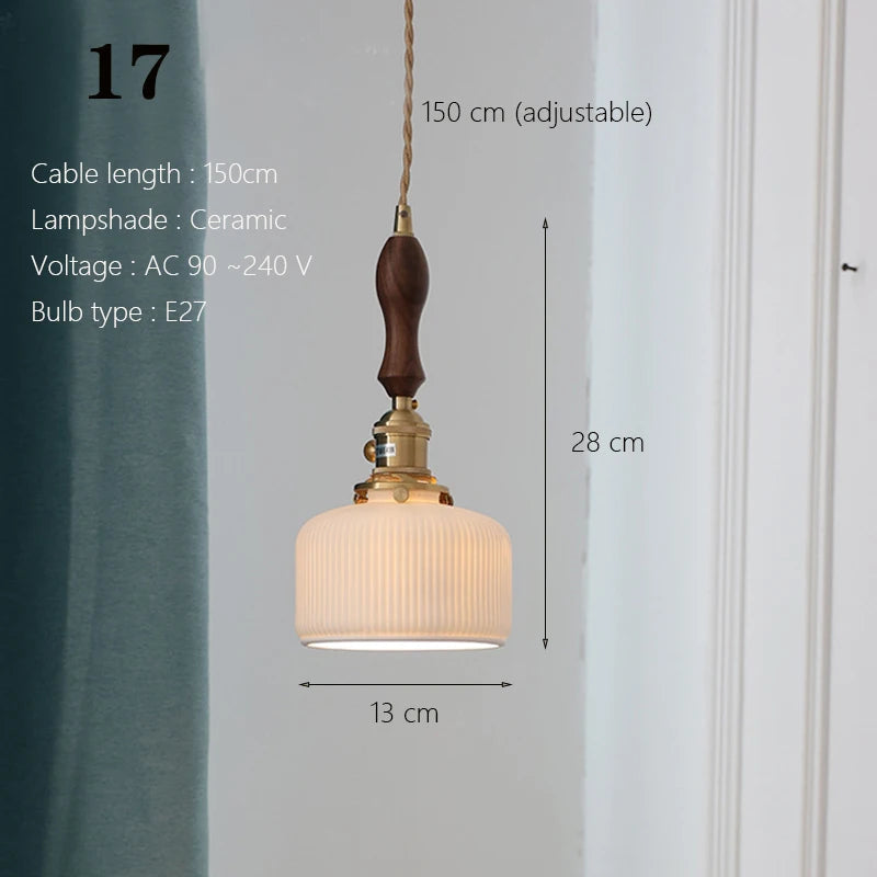 Japanese Ceramic Pendant Light with Polished Copper Finish