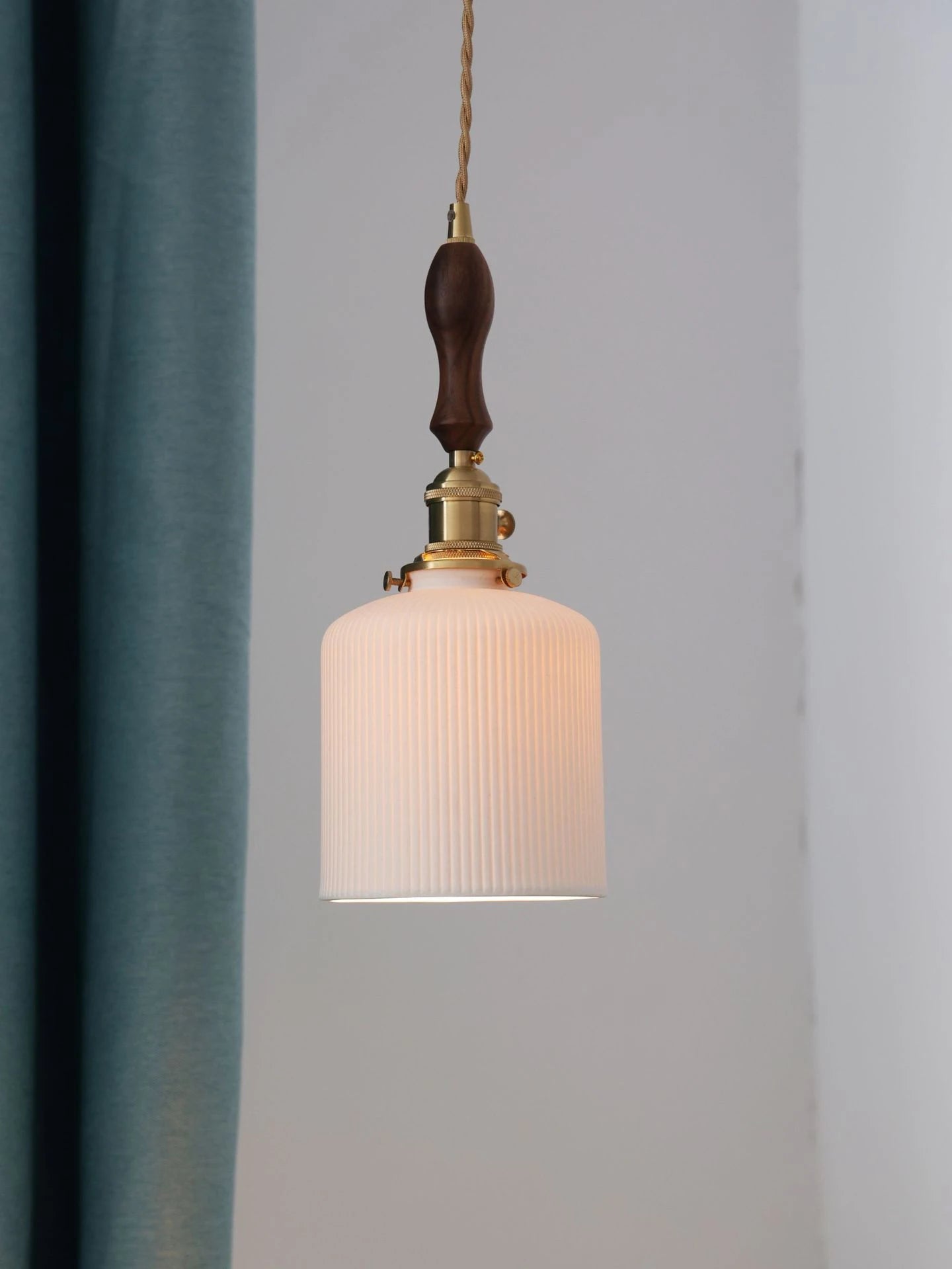 Japanese Ceramic Pendant Light with Polished Copper Finish