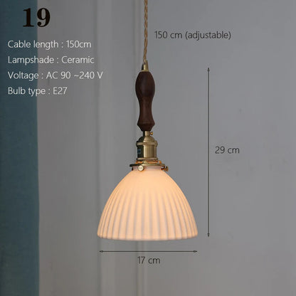 Japanese Ceramic Pendant Light with Polished Copper Finish