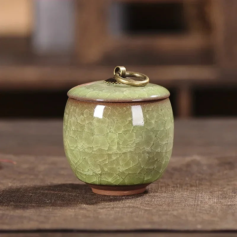 Japanese Cracked Ceramic Tea Storage