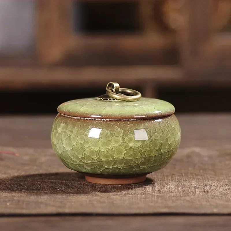 Japanese Cracked Ceramic Tea Storage