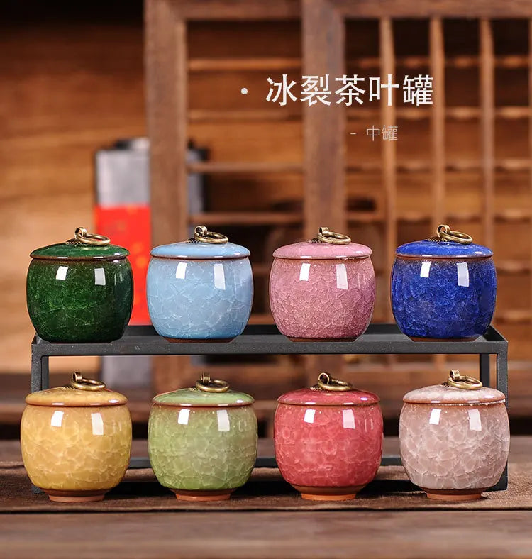 Japanese Cracked Ceramic Tea Storage