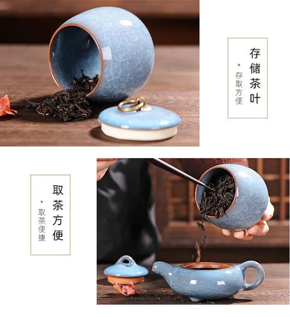 Japanese Cracked Ceramic Tea Storage