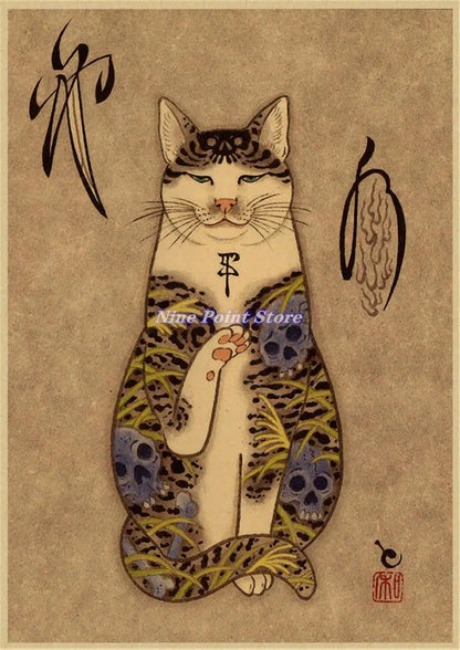 Japanese Samurai Cat Wall Art