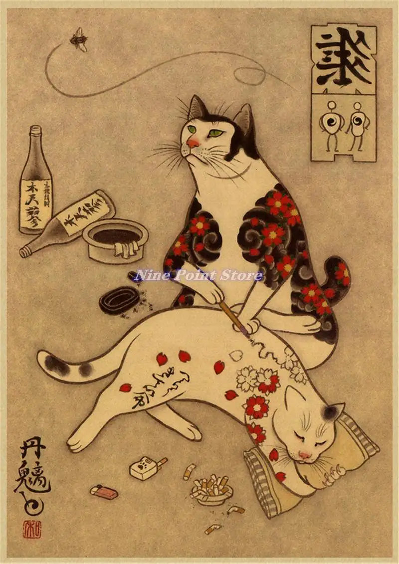 Japanese Samurai Cat Wall Art