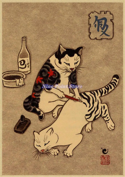 Japanese Samurai Cat Wall Art